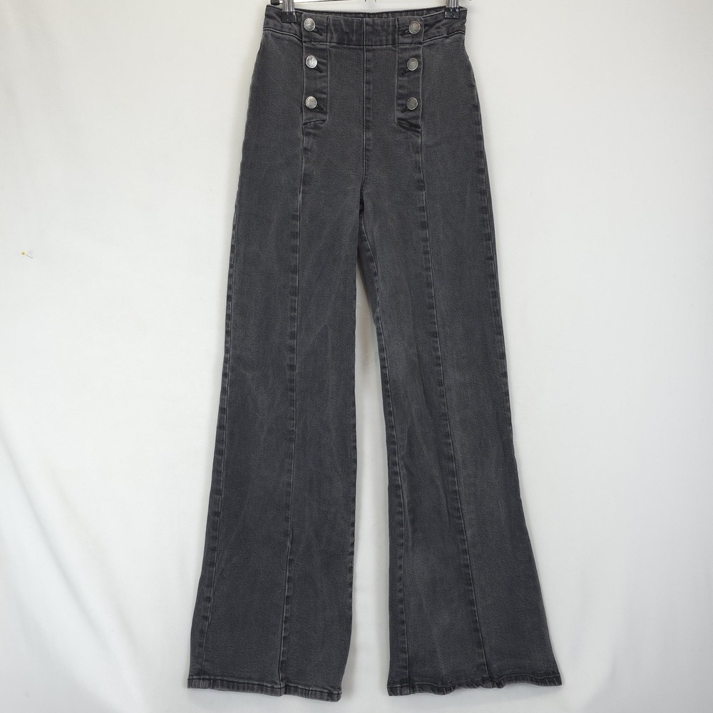 Boden Wide-Leg Button-Front Pants in Charcoal Gray